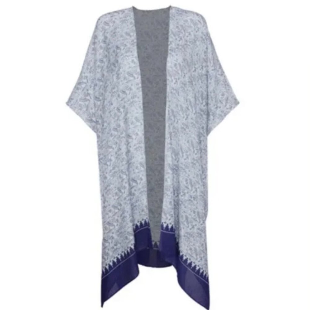 CAbi Kimono Womens One Size Blue Tropical Palm Tree Blue Playa Cover Up #5988
